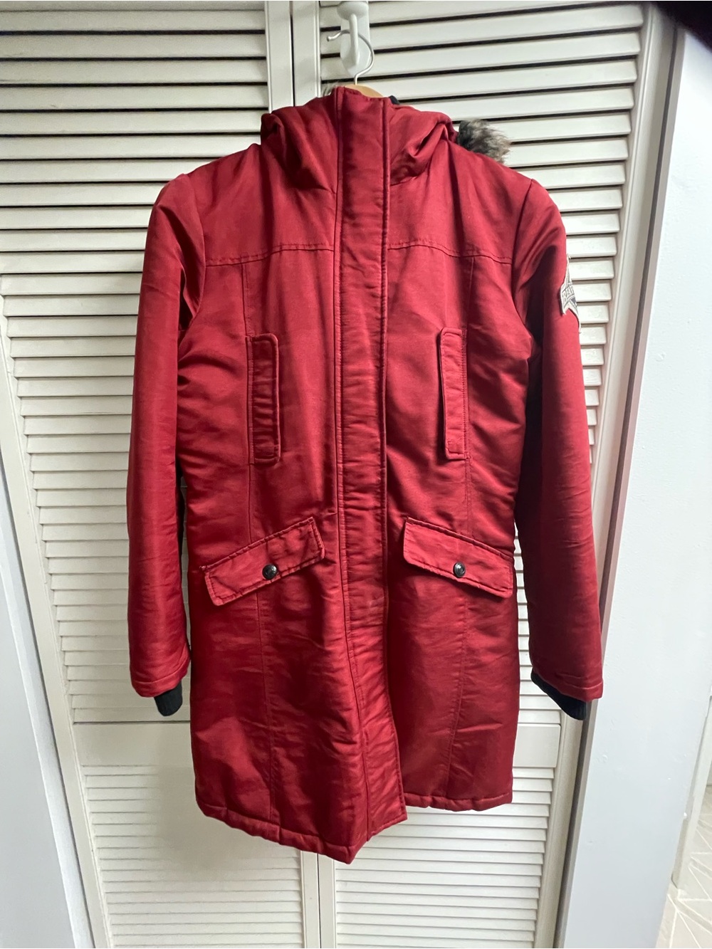 Womens Beaver Canoe  Hooded Winter Parka Jacket Red Size Small